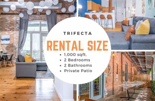 Downtown Apartment | 100 Year-Old Historic Brick 2BR Loft & Large Patio & Hammocks & High Ceiling
