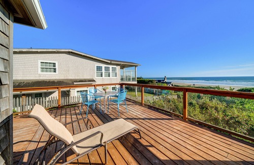 Neahkahnie Beach House | 3-story dog-friendly beachfront home with wood stove, gas grill, deck & views