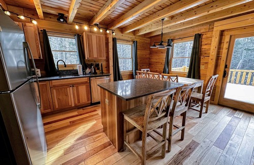 Carroll Cabin | 65PT New Log Cabin in Private Setting. Hot tub, Fire pit, Gym/Pool Access, and Dog Friendly!