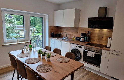 Verden Apartment | AllerGrün apartment, balcony with a view of nature