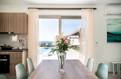 Rethymno Villa | Amazing Ocean Views, 30m to the Beach with private pool, BBQ, Childrens Games