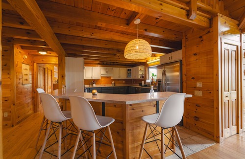 Livingston Manor House | Amber Acres Lodge; Spacious Log Cabin with Mountain Views and Lake Access