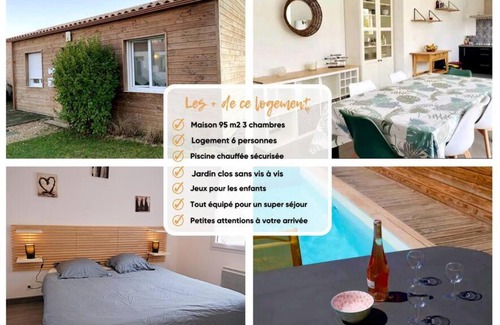 Talmont-Saint-Hilaire Apartment | "AU BOIS DES AILES" Maison 6 personnes, internet wifi, piscine chauffée, jardin cosy