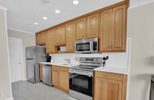 Crescent Beach Condo | Beach Bungalow Steps to Beach! Full Kitchen, Large Private Deck, Pool Access!