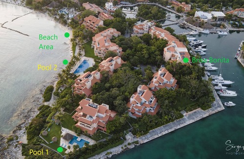 Puerto Aventuras Condo | Chac Hal Al marina view 2 or 3 bedroom PH, elevator, steps to beach & pool.n
