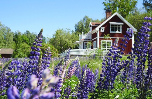 Kristinehamn House | Charming cottage with fireplace and lake view.