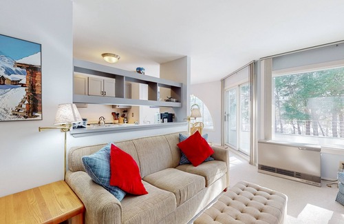 Warren Condo | Charming mountainside condo with fireplace, skiing, balcony, & washer/dryer