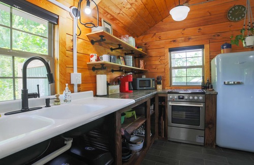 Lupton City Cabin | Colorful Log Cabin w Private Trails and Firepits