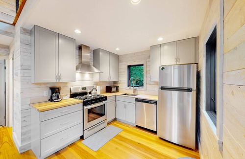 Lamoine House | Contemporary home with woodstove, firepit, 2 kitchens & fast WiFi- walk to beach
