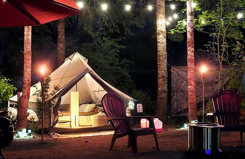 Pierce County RV Rental | Cozy 5 Sites Campground in serene Elbe with Shared Kitchen, Water, Lights, Wifi
