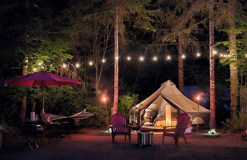 Pierce County RV Rental | Cozy 5 Sites Campground in serene Elbe with Shared Kitchen, Water, Lights, Wifi