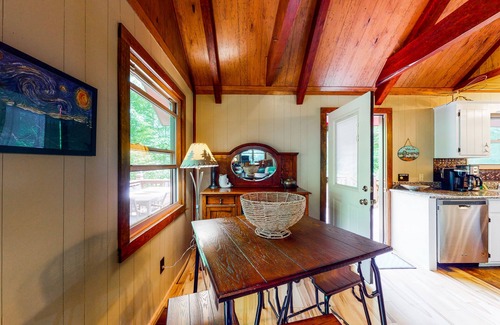 Blairsville Cabin | Creekside mountain cabin with firepit, deck, grill, Ping-Pong, and fireplace