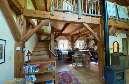 Hot Springs Cottage | Creekside Post & Beam Stone Cottage, Hot Tub, Outdoor Shower, Gas Fireplace! D/T