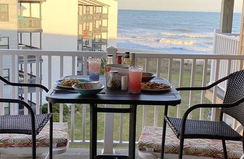 Sneads Ferry Villa | Deluxe 1 BR Ocean Front , King Bed, ELEVATOR, Pool, LINENS & Screened Porch