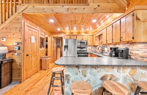 Cherry Log Cabin | Directly on Big Creek/Hot Tub/Game Room/Outdoor Living Space/Remote/True Cabin