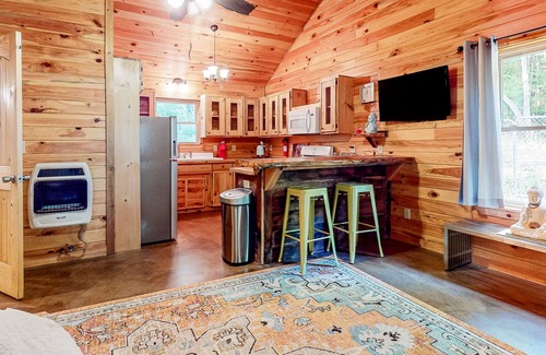 Blue Ridge Cabin | Dog-friendly 2-story cabin with outdoor fireplace, pavilion, patio, W/D, & AC