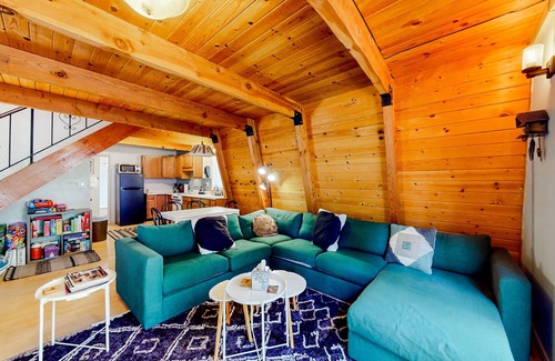 Crestline House | Dog-friendly 2-story home with large deck, tree views, fireplace, hammock, & W/D