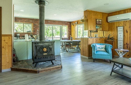 Whitefish House | Dog-friendly cabin w/ mountain/meadow views, wood stove, porch & great location
