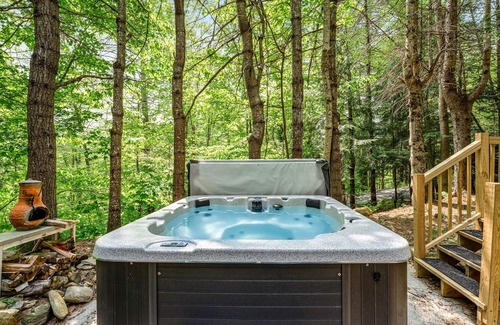 Wardsboro House | Dog-friendly chalet cabin with valley view, deck, and private hot tub