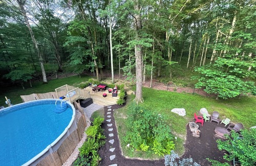 New Paltz House | Dog loving, heated salt water pool, New Paltz retreat in the woods.