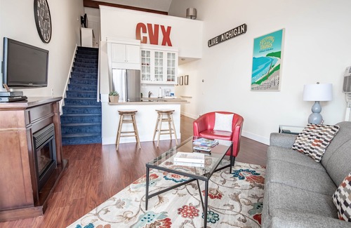 Charlevoix Condo | Downtown Charlevoix Condo | Indoor/Outdoor Pool | Private Balcony | Sleeps 6