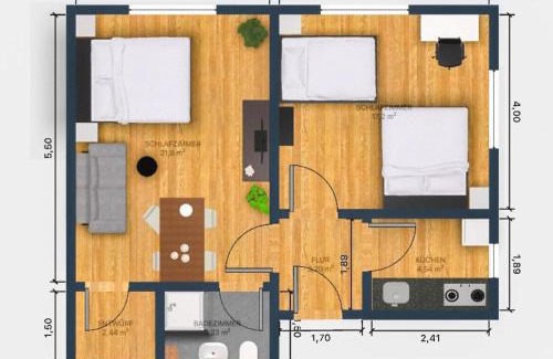 Meppen Apartment | EcoCube 443 - Familie, 2Zimmer, 3Betten, Schlafsofa, Backofen, TV, 6Pers