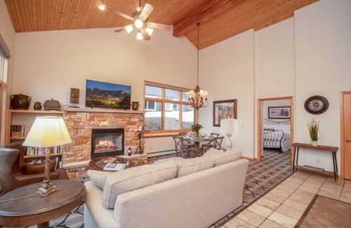 Stanley Hills Condo | Enchanting condo with fireplace, patio, and private hot tub!