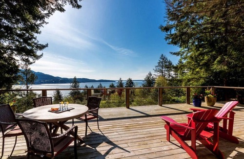 Bowen Island House | Evergreen Cottage · Cheerful oceanview cottage with a fantastic patio