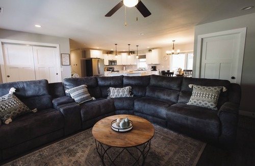 Littleport House | Family-sized house near Guttenberg. Sleeps 13. Hot tub, game room, fire pit