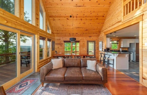 Wolf Laurel Cabin | Fire Pit ~Hot Tub ~Views ~2 Big Decks~Dog Friendly