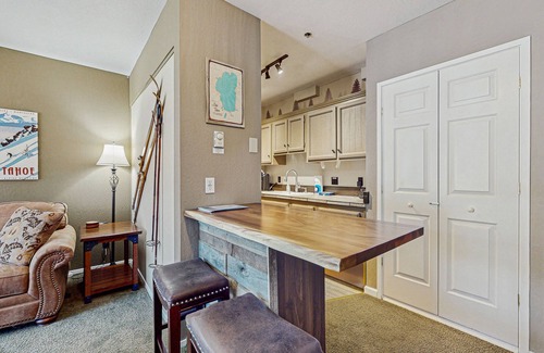 Tahoe Village Condo | First-floor ski condo with balcony views, pool, hot tub, & fireplace, sleeps 4