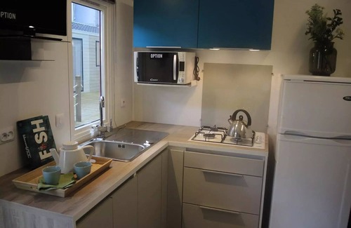 Ares House | Flower Camping La Canadienne * - PREMIUM CLIM mobile home 28m² - 2 bedrooms + semi-covered terrace + TV + sheets + towels included 5 people
