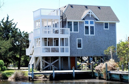 Ocracoke House | Good Medicine is a canal front home with reverse floor plan and expansive views.