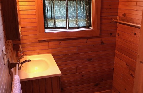 Inlet Cabin | Gorgeous view of the lake from a private deck along with 160 feet of sandy beach