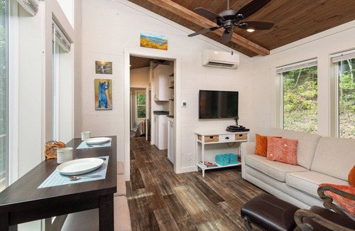 Robbinsville Cottage | High Hollow Cottage: Modern Tiny Home with Hot Tub and Fire Pit