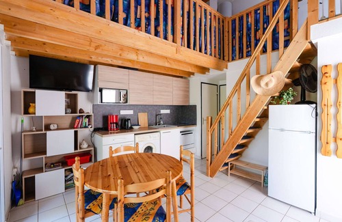 Les Ayguades House | IB64: Air-conditioned, two-bedroom, mezzanine pavillion with a large terrace.