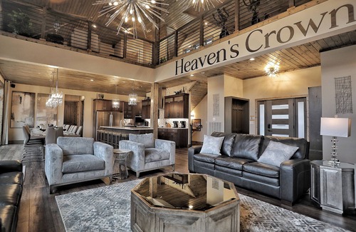 Gatlinburg Cabin | IMACULATE 7500 sqft Modern Downtown Cabin! 9 Master Suites! Indoor Pool! VIEWS