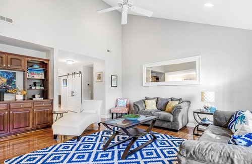 St. James House | Inviting house with nearby golf courses, charming patio, washer/dryer, AC
