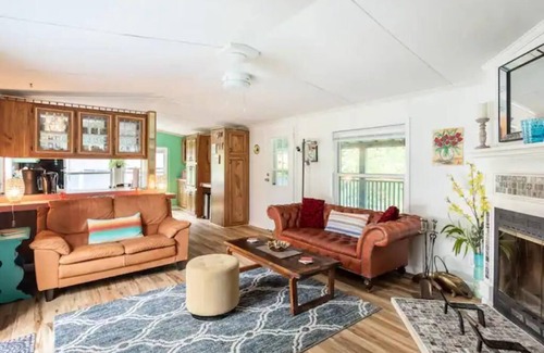 Kerhonkson House | Kerhonkson, Hudson Valley home with covered porch, fireplace, huge lawn/yard