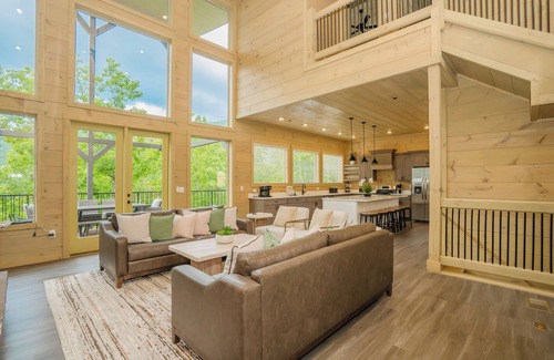 Sevierville Cabin | Kilimanjaro: Indoor Pool! Hot Tub, Wifi, Game Room, Modern, Wooded Views!