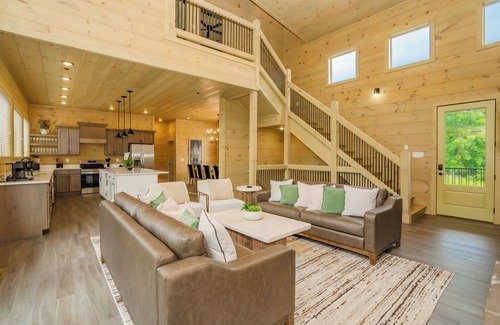 Sevierville Cabin | Kilimanjaro: Indoor Pool! Hot Tub, Wifi, Game Room, Modern, Wooded Views!