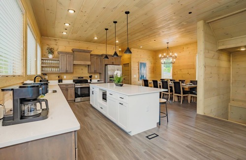 Sevierville Cabin | Kilimanjaro: Indoor Pool! Hot Tub, Wifi, Game Room, Modern, Wooded Views!
