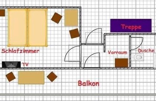 Volkach Apartment | Kleines Appartement (22qm) ohne Küche mit Doppelbett und Balkon
