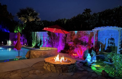 Desert Hot Springs House | Koi Springs Heated Mineral Saltwater Pool, Spa Oasis with Koi pond and Views
