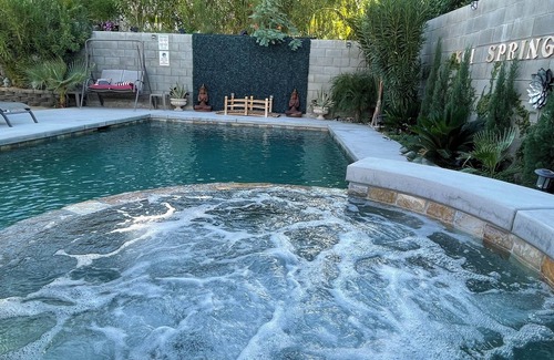 Desert Hot Springs House | Koi Springs Heated Mineral Saltwater Pool, Spa Oasis with Koi pond and Views