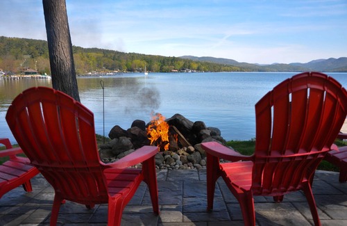 Bolton Landing House | Lake House with gorgeous view, private beach, dock space, fireplace, hammock