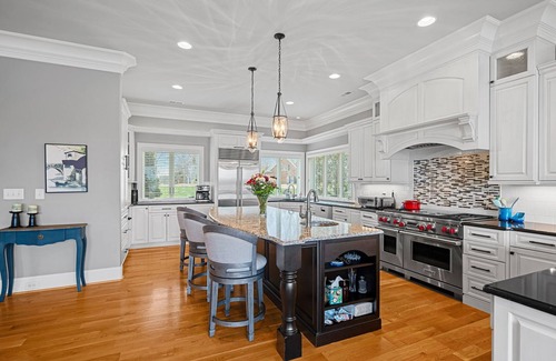 Mayhew House | Lake Norman Retreat with breathtaking water view, sand beach and private dock