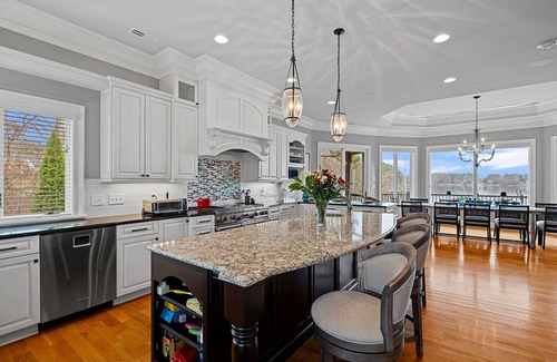 Mayhew House | Lake Norman Retreat with breathtaking water view, sand beach and private dock