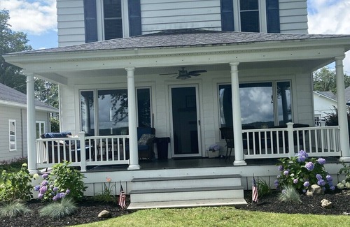 Lakewood House | Lakefront 4 br charming home, huge yard, firepit, & private dock. Walk to shops