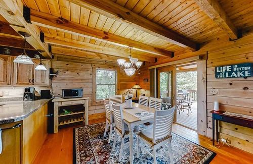 New Tazewell Cabin | Lakefront cabin with private covered dock, lovely deck, lake view & fireplace
